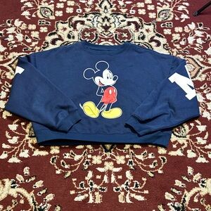 Size Large - Navy Blue Mickey Mouse Cropped Sweatshirt